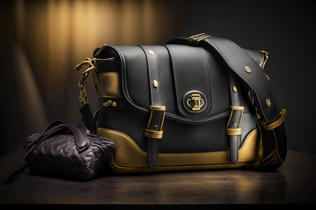 Luxury leather handbag on a black background. 3d renderingの素材