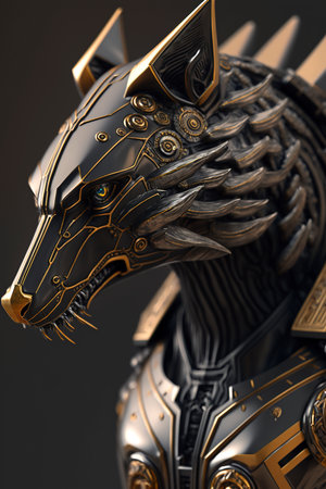 3D rendering of a fantasy dragon isolated on black background with copy spaceの素材