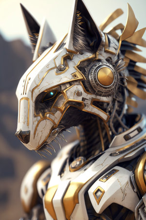 3D Illustration of a fantasy alien warrior in armor and helmetの素材