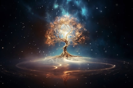 Christmas card with Magic Tree , copy spaceの素材