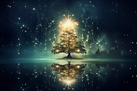 Christmas card with Magic Tree , copy spaceの素材