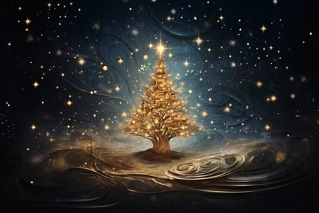 Christmas card with Magic Tree , copy spaceの素材