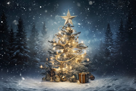 Christmas card with Magic Tree , copy spaceの素材