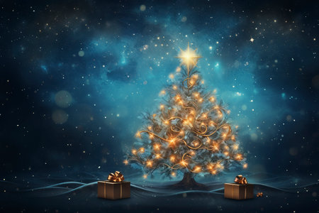 Christmas card with Magic Tree , copy spaceの素材
