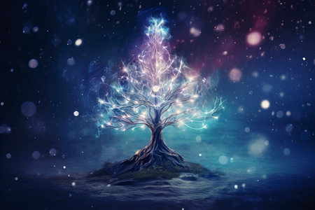 Christmas card with Magic Tree , copy spaceの素材