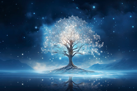 Christmas card with Magic Tree , copy spaceの素材
