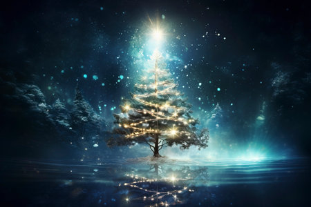 Christmas card with Magic Tree , copy spaceの素材