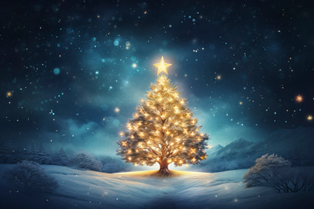 Christmas card with Magic Tree , copy spaceの素材