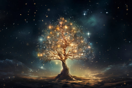 Christmas card with Magic Tree , copy spaceの素材