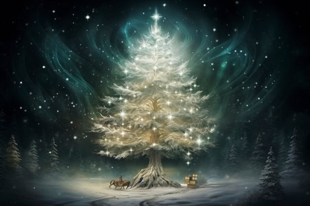 Christmas card with Magic Tree , copy spaceの素材