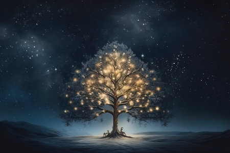 Christmas card with Magic Tree , copy spaceの素材