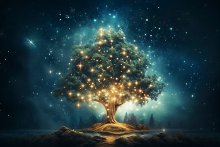 Christmas card with Magic Tree , copy spaceの素材