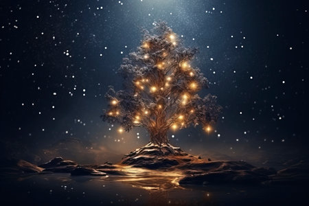Christmas card with Magic Tree , copy spaceの素材