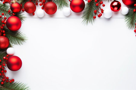 Fir tree branches with red christmas balls frameの素材