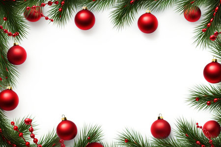 Fir tree branches with red christmas balls frameの素材
