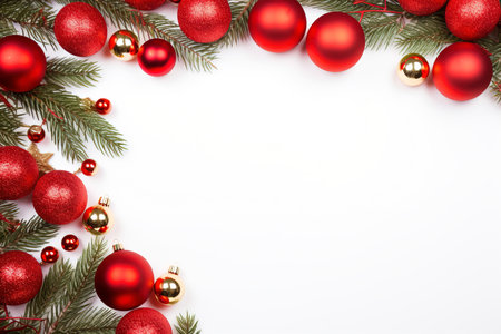 Fir tree branches with red christmas balls frameの素材