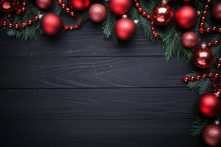 Fir tree branches with red christmas balls frameの素材