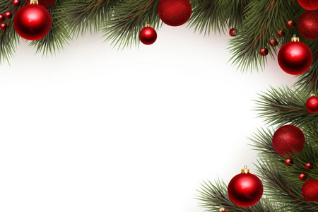 Fir tree branches with red christmas balls frameの素材
