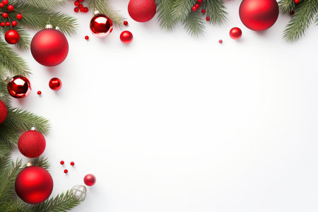 Fir tree branches with red christmas balls frameの素材