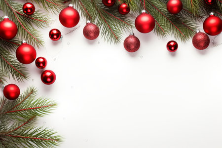 Fir tree branches with red christmas balls frameの素材