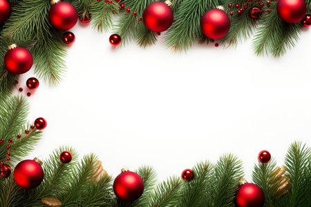 Fir tree branches with red christmas balls frameの素材
