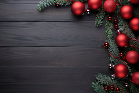 Fir tree branches with red christmas balls frameの素材