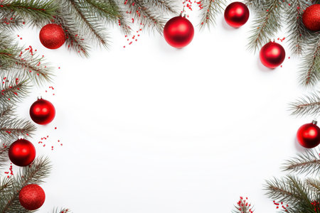 Fir tree branches with red christmas balls frameの素材