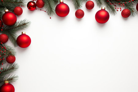 Fir tree branches with red christmas balls frameの素材