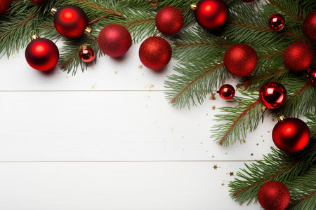 Fir tree branches with red christmas balls frameの素材