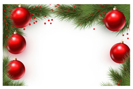 Fir tree branches with red christmas balls frameの素材