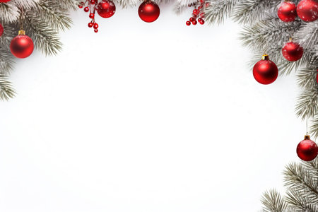 Fir tree branches with red christmas balls frameの素材