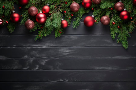 Fir tree branches with red christmas balls frameの素材
