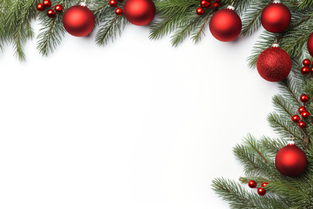Fir tree branches with red christmas balls frameの素材