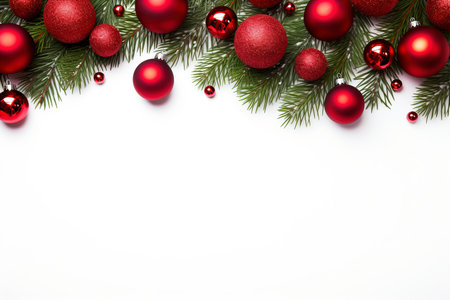 Fir tree branches with red christmas balls frameの素材