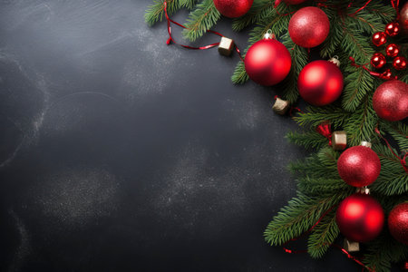 Fir tree branches with red christmas balls frameの素材