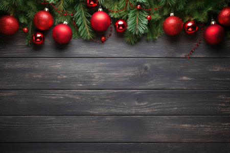 Fir tree branches with red christmas balls frameの素材