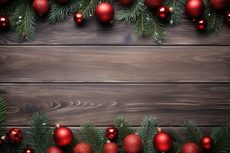 Fir tree branches with red christmas balls frameの素材