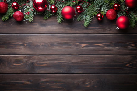 Fir tree branches with red christmas balls frameの素材