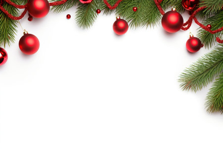 Fir tree branches with red christmas balls frameの素材