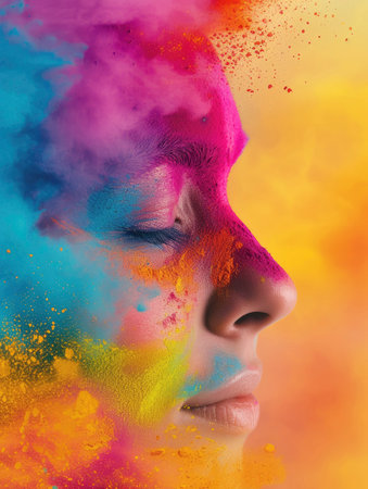Colorful explosion of powder. Colorful cloud. Abstract background.の素材