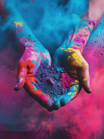 Colorful explosion of powder. Colorful cloud. Abstract background.の素材