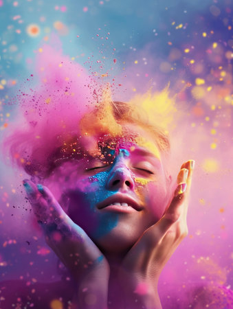 Colorful explosion of powder. Colorful cloud. Abstract background.の素材