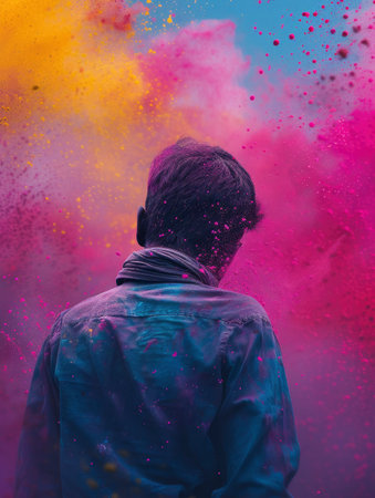 Colorful explosion of powder. Colorful cloud. Abstract background.の素材