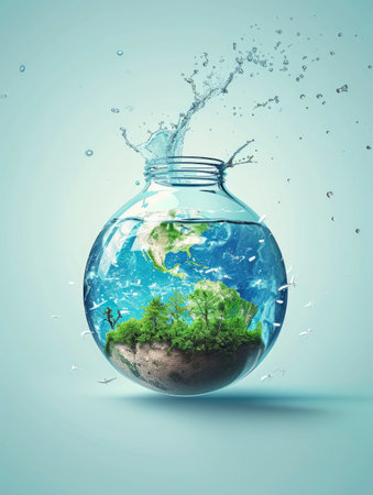 Water splashing out of a glass of water. 3d renderingの素材