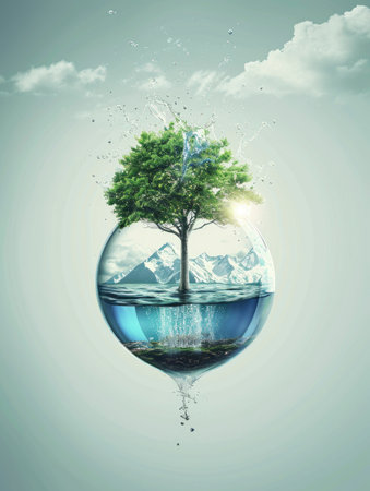 Water splashing out of a glass of water. 3d renderingの素材