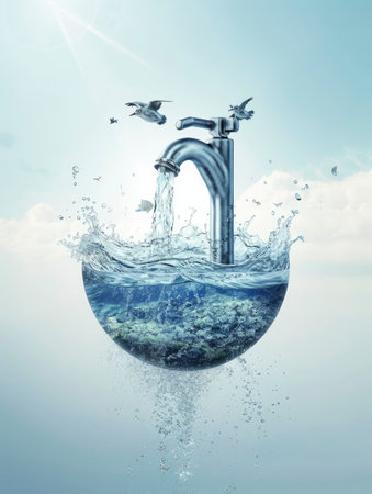 Water splashing out of a glass of water. 3d renderingの素材