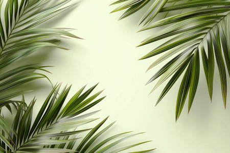 Palm leaves in sunlight. Tropical nature background. Copy space.の素材
