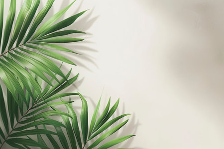 Palm leaves in sunlight. Tropical nature background. Copy space.の素材