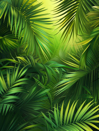 Tropical green palm leaves on white wall background. 3d render Palm Sunday Poster design, realistic, HD, copy spaceの素材