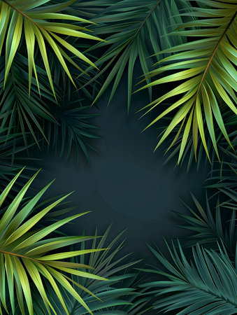 Tropical green palm leaves on white wall background. 3d render Palm Sunday Poster design, realistic, HD, copy spaceの素材